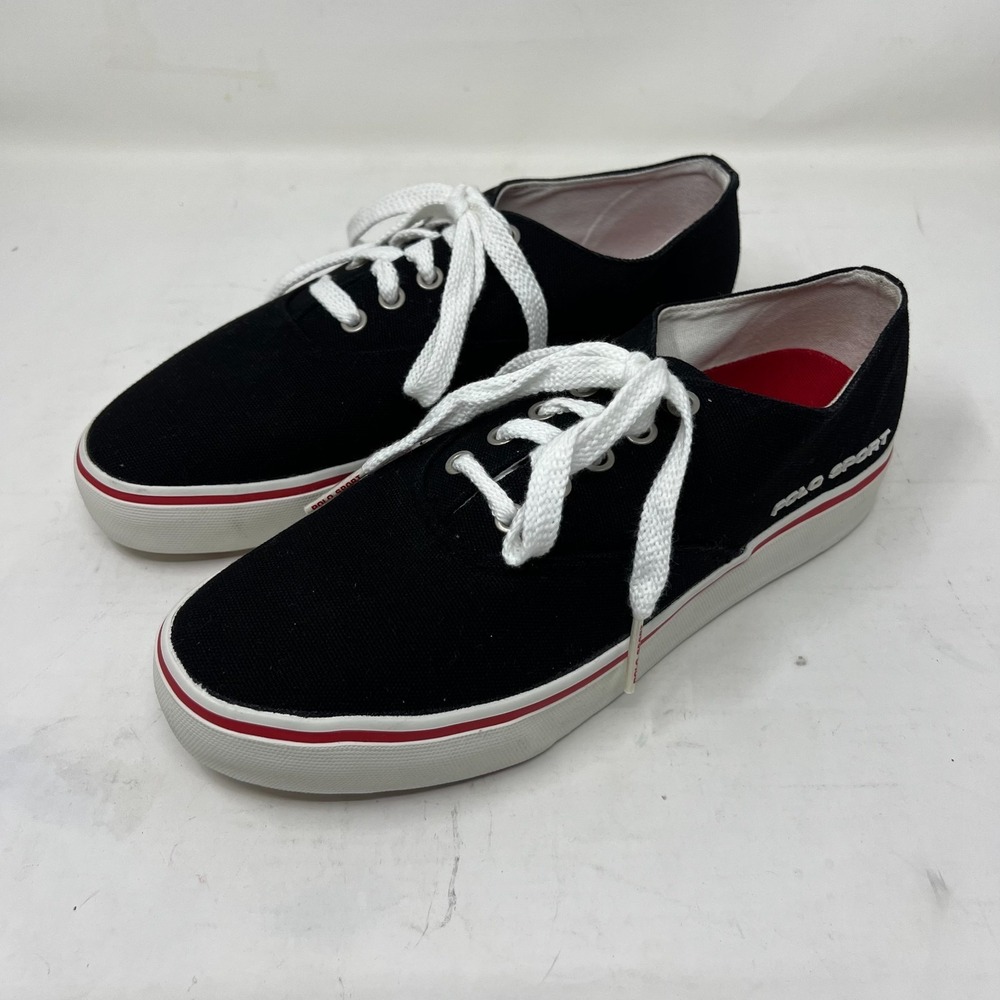 Polo Sport Ralph Lauren Canvas Sneakers Black Red Men's‎ US Size 10B VTG NEW